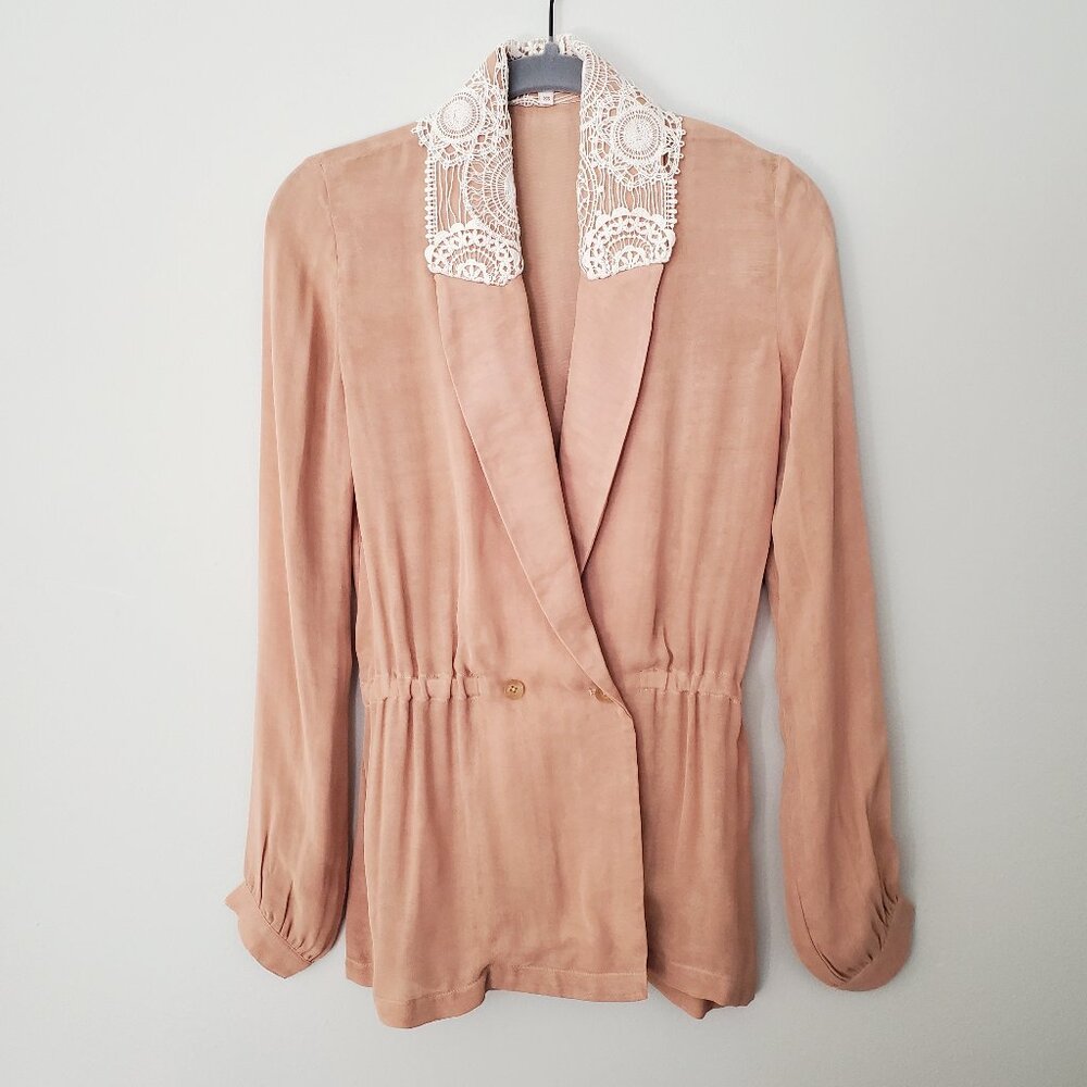 Opening Ceremony NWOT Viscose Blazer Blouse with Lace Collar, Size XS